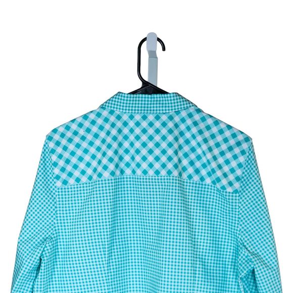 Chico's Women's Blouse Button Up Blue White Check Plaid Long Sleeve Top 2 L/12 - Picture 6 of 9